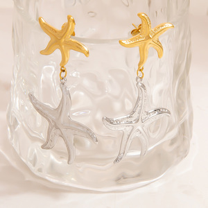 Boucles d'oreilles pendantes étoile de mer, couleur or et argent, en acier inoxydable, bijoux de fête, thème océan, plaqué or 18 carats, design inaltérable - Product Image 2