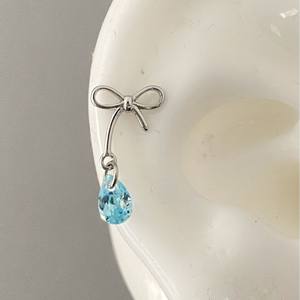 Exquisite S925 Pure Silver Bow Water Drop Dangle <b>Earrings</b> with Pink <b>Blue</b> Zircon <b>Studs</b> Stylish Niche Design - Product Image 5