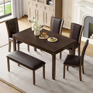 Juego de <span class=keywords><strong>mesa</strong></span> de comedor moderno de 6 piezas con 4 sillas y <span class=keywords><strong>banco</strong></span>, juego de <span class=keywords><strong>mesa</strong></span> de comedor de estilo rústico para comedor, <span class=keywords><strong>cocina</strong></span> - Product Image 2