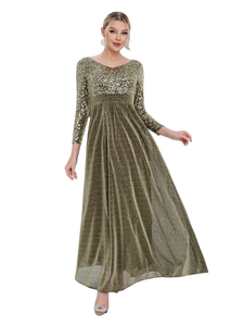 25028 #    Abito da Sera Lungo Etereo con Maniche Lunghe in Chiffon Paillettato, Linea ad A, Lunghezza al Pavimento - Product Image 2