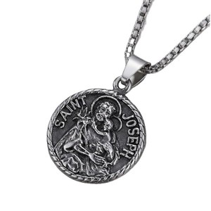 Yunnique – collier avec pendentif Saint Joseph en acier inoxydable pour hommes, bijoux religieux, cadeau - Product Image 5