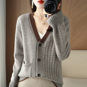 Suéter largo Cárdigan para mujer, suéteres de cuello en v con botón - Product Image 3