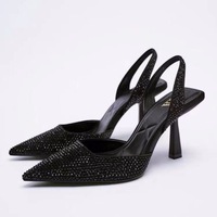 Zapatos de Tacón Alto con Tira Trasera de Cristal para Mujer, Tacones Finos para Boda con Pedrería, Tendencia de Moda, Zapatos Formales de Tacón Alto para Mujer