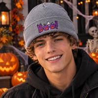 Bonnet en tricot brodé mignon et effrayant pour Halloween, motif citrouille et fantôme, en acrylique extensible, idéal pour les tenues d'automne-hiver sur le thème d'Halloween