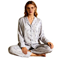Pyjama personnalisé pour femme en coton 100% respirant, doux et lisse, imprimé floral, manches longues, col en V, taille XL, décontracté et élégant