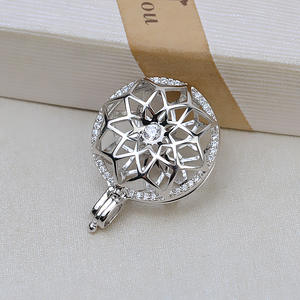 S925 <b>Silver</b> DIY Accessories European American Style Pendant Necklace Button <b>Bead</b> 10-15mm Cage Hole-Free Pearl Empty Holder 3mm - Product Image 4