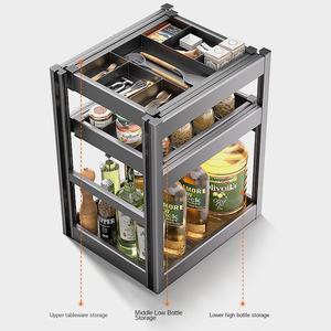ตู้ครัว ชั้นวางเครื่องปรุงรส อลูมิเนียมอัลลอยด์ ชั้นวางของ ลิ้นชักเก็บของ ตะกร้าแบบดึงออกได้ในตัว - Product Image 3