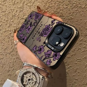Funda de teléfono móvil de TPU para PC con llave plateada galvanizada con estampado de flores violetas en inglés para <span class=keywords><strong>Iphone</strong></span> X Xr Xs <span class=keywords><strong>11</strong></span> 12 13 14 15 16 17 Pro Max - Product Image 3