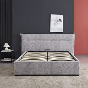 Lit rembourré en tissu gris foncé, design italien, cadre de lit Queen avec tête de lit, en vente - Product Image 6