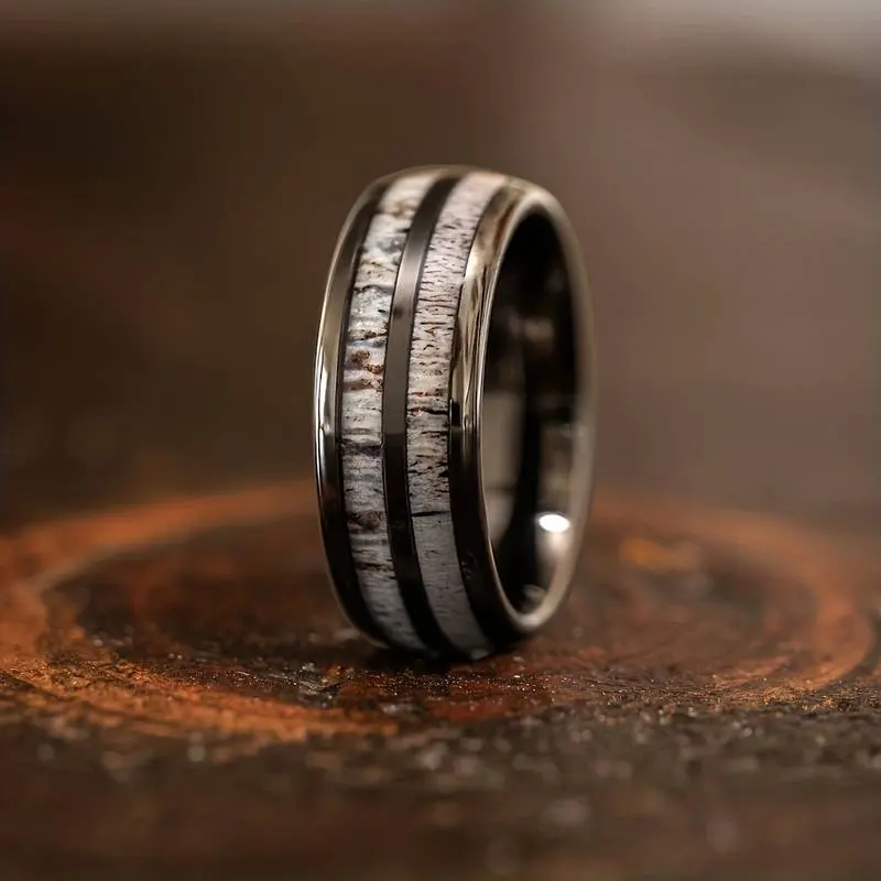 Anillos de plata de 8mm con incrustaciones pulidas a la moda para hombres, anillos de Metal de tungsteno, anillos de joyería fina para hombres