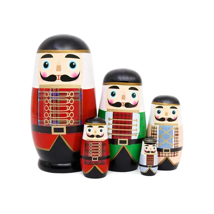 ห้าชั้นตุ๊กตารัสเซียไม้ Matryoshka มือทาสีแคร็กเกอร์ Matryoshka สําหรับเด็ก