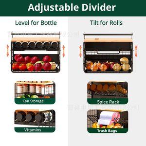 <b>Wall</b> Mounted Kitchen <b>Storage</b> <b>Rack</b> With Wooden Top Black <b>Wire</b> Mesh Organizer For Fruit And Tea Bag <b>Storage</b> - Product Image 3