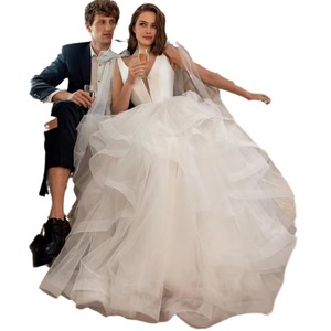 Wedding Dress Ball Gown V Neck Backless Tulle White Natural Waistline Slim Fit Elegant Dress For Beach Wedding - Product Image 4