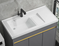Meuble de salle de bain moderne intégré en céramique avec lavabo, résistant à l'eau, avec plan de lavage à droite, armoire de buanderie autoportante en aluminium pour