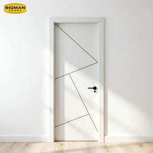 Porta Interna per Bagno in Legno Massello Preassemblata, Impermeabile, Design Moderno con Motivo Geometrico, Stile Americano Bianco, per Hotel e Villa - Product Image 1