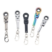 Llave combinada métrica de trinquete de cabeza flexible compacta de 10 mm de alta calidad, estilo vintage, metálica, ligera, con mosquetón para llavero