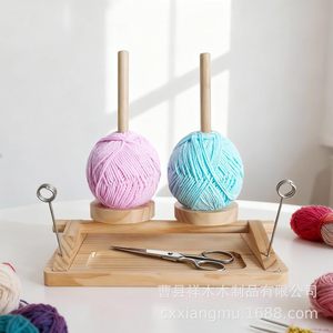 Solid Wood Yarn Bobbin Stand Rotatable Knitting <b>Spool</b> <b>Holder</b> For Handmade Crafting Tools Natural Color - Product Image 2