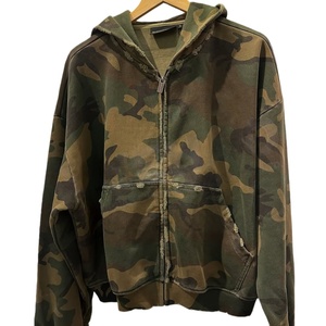 TKAN262D impression numérique personnalisée pour hommes surdimensionnée en vrac 100% coton éponge française camouflage lavé en détresse fermeture éclair avec poche à capuche - Product Image 2