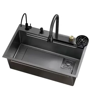 304 Stainless Steel Modern Smart Digital Display Waterfall Rainfall Single Bowl Set Kitchen Sink