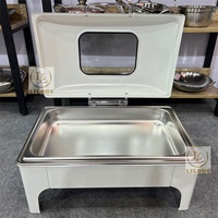 Chauffe-Plat Hydraulique de Haute Qualité 9L Blanc avec Couvercle en Verre, Réchaud Alimentaire en Acier Inoxydable pour Traiteur