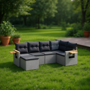 Ensemble de canapés de jardin en rotin gris, coussins imperméables pour l'extérieur, design contemporain, résistant aux UV, meubles en osier PE - Product Image 2