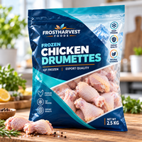 Sacs d'emballage plastique personnalisés pour aliments surgelés, pochette à trois soudures latérales avec fenêtre transparente pour poulet surgelé, viande, fruits de mer