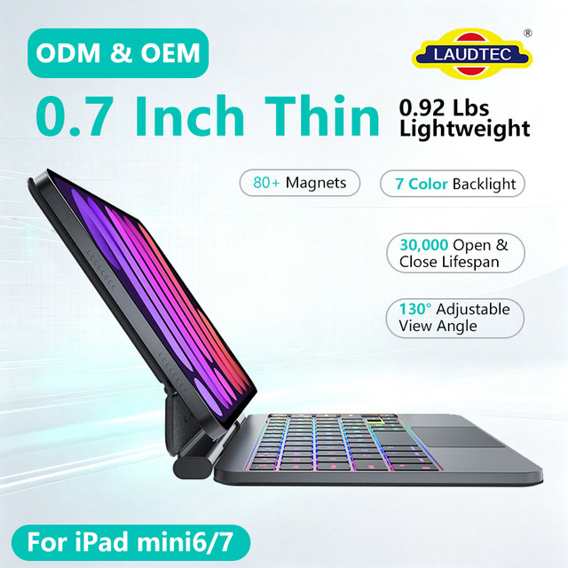 New Strong Magnetic Attraction for Wireless Keyboard Case for iPad Mini 6/7 with Trackpad 100-Day Standby Smart Backlit