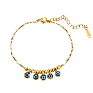 Pulsera de acero inoxidable con baño de oro de 18 quilates y ojo azul, ideal para el uso diario de la mujer, con acabado PVD, perfecta para cumpleaños. - Product Image 1