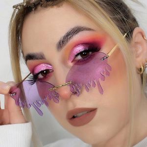 Lunettes de soleil sans monture pour femmes, forme nuage flamme déchirée, style unique, de marque tendance - Product Image 5