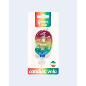 Candele Decorative per Feste Numero 9 Multicolore 6Cm per Torte di Compleanno - Product Image 2