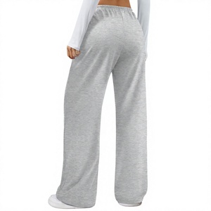 Pantalones Deportivos Anchos para Mujer, Cintura Media, Cordón Ajustable, Color Gris Sólido, Corte Holgado Informal, Largos, Tela de Felpa, Transpirables, 100% Algodón - Product Image 2