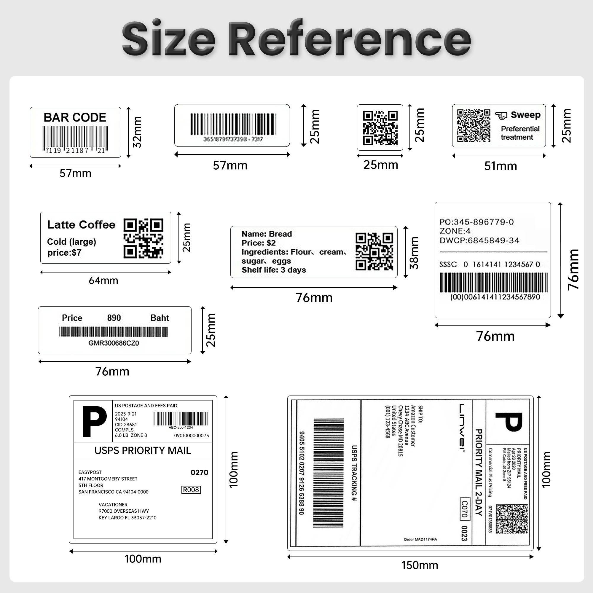 High Quality Barcode Labels - 102mm X 25mm for Zebra, TSC Printers