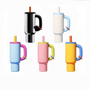 Vaso de taza de viaje de 40oz de gran capacidad de acero inoxidable 304 de colores pastel de último estilo con tapa a prueba de fugas y grabado de paja - Product Image 1