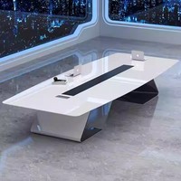Table de conférence rectangulaire en bois moderne de luxe blanche pour 12 personnes ensemble chaises de réunion assorties MDF bureau école salles de conférence
