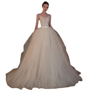 Wedding Dress Ball Gown Ivory White Tulle Sweetheart Neckline Natural Waist Straps Vintage Style Long Train - Product Image 5