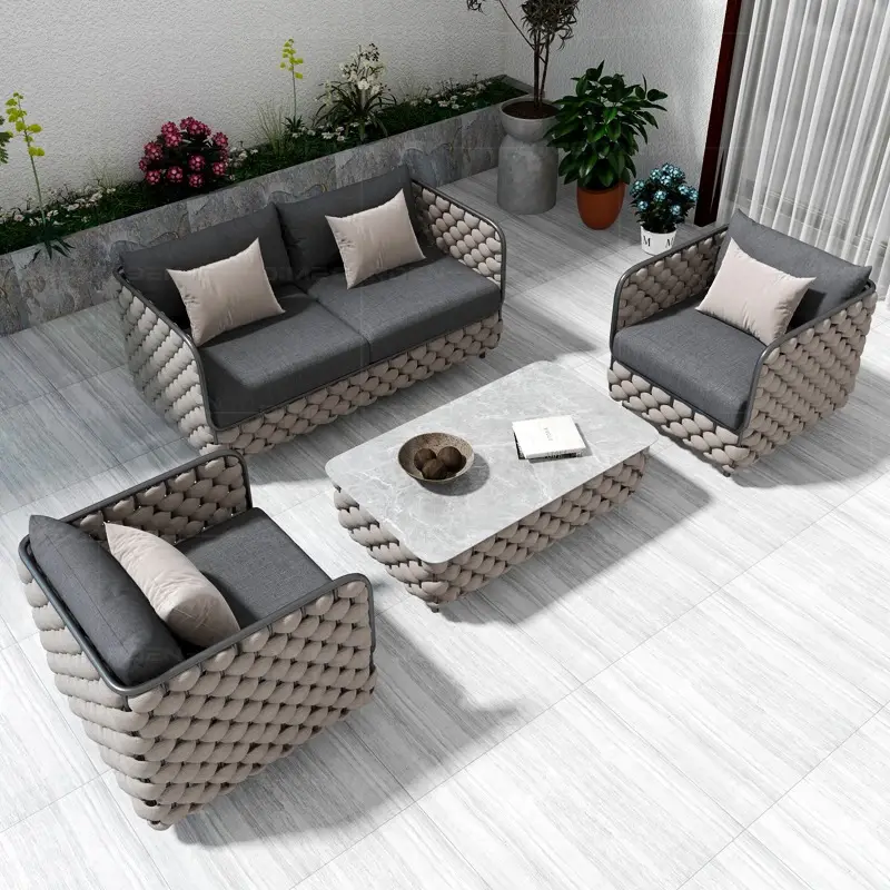 Wholesale Outdoor Home 4 Piece Luxury Corner Sofa Leisure Conversation Garden Rattan Patio Furniture Set