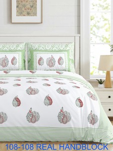 Indian Traditional Hand Block Printed Leaf Design Bedsheet | 100% Cotton Autoloom Fabric <b>King</b> <b>Size</b> - Product Image 1