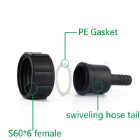 Adaptateur fileté pour réservoir IBC, filetage S60x6 femelle grossier avec raccord de tuyau de 1 1/4 pouce et queue de tuyau de 1 1/4 pouce