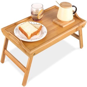 Bamboo Serving <b>Tray</b> With Handle Rectangular <b>Tea</b> <b>Tray</b> For Bed Use Wooden Pattern - Product Image 2
