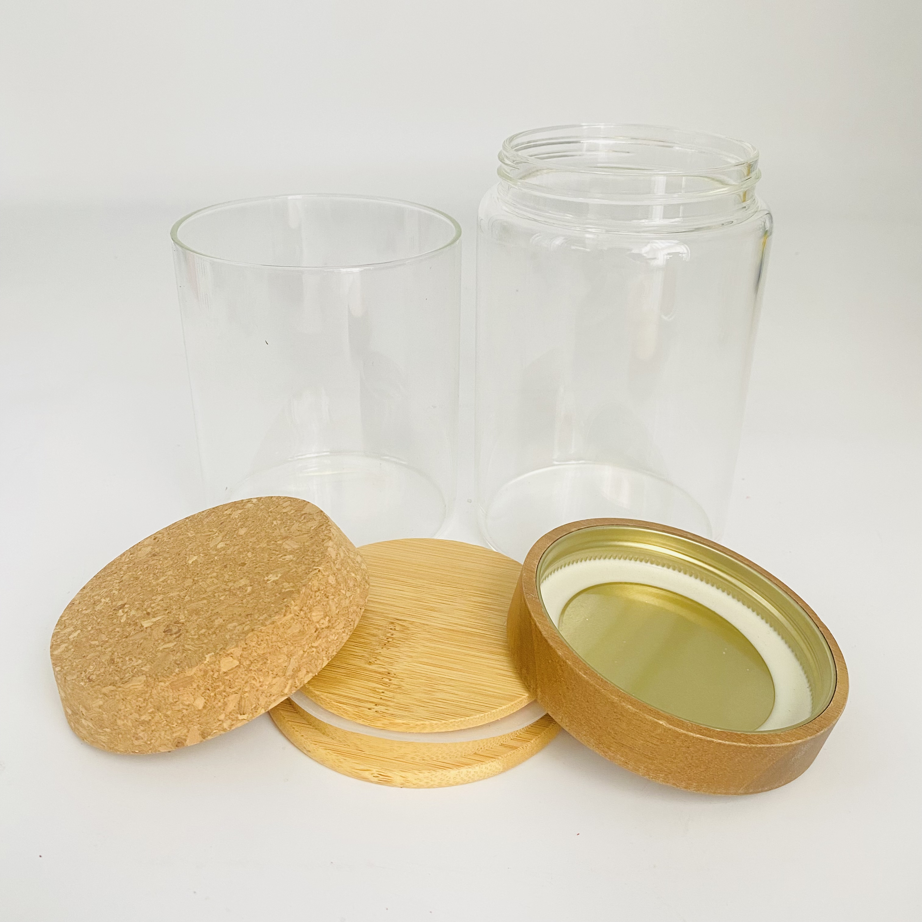 Cylinder Sealed Air Tight Kitchen Glass Spice Jar Container With Bamboo Lid Round Glass Storage Tank