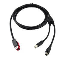 Kabel Printer HOSIDEN Male 3Pin Tembaga Murni + USB B Y, Kabel USB Bertenaga 24V, Kabel Data EPOS 2m