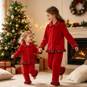 Set di Pigiami Natalizi in Velluto Coordinati per Famiglia, Pigiami Personalizzati <span class=keywords><strong>con</strong></span> <span class=keywords><strong>Bottoni</strong></span> per Bambini, Camicia da Notte <span class=keywords><strong>con</strong></span> Volant in Pizzo per Bambine - Product Image 2