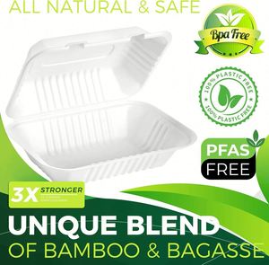 Boîte d'emballage alimentaire minimaliste jetable de 9 pouces en bagasse écologique pour viande avec estampage, idéale pour les boissons - Product Image 3