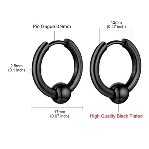 1 paire de boucles d'oreilles en acier inoxydable pour hommes et femmes, couleur argent et noir, style Punk, hypoallergéniques, bijoux Huggie Hoop - Product Image 2