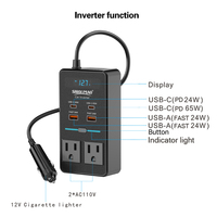 Adaptateur d'alimentation double pour voiture 200W, convertisseur DC 12V vers AC 110V, chargeur de voiture avec 4 ports USB et Type C pour véhicules