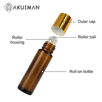 Flacon roll-on en verre noir 10 ml, flacon roll-on transparent vide rechargeable pour parfum, huile essentielle, échantillon cosmétique, vente en gros