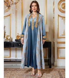 Ramadan 2 pièces paillettes Dubai Abayas arabe tuniques manches chauve-souris robes <span class=keywords><strong>pour</strong></span> femmes Gala deux pièces marocain élégant Kebaya Robe - Product Image 1