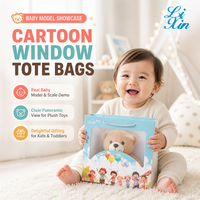 Sac fourre-tout en papier transparent personnalisé avec fenêtre, ruban et poignée, motif dessin animé, pour cadeaux de baby shower, jouets, pâtisseries, emballage en gros