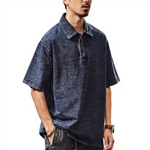 Polo en jean d'été à manches courtes pour homme, coupe ample et oversize, en coton 100% de qualité supérieure, poids lourd 10-12 oz - Product Image 3