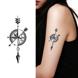 รอยสักชั่วคราวลายเข็มทิศดีไซเนอร์ รอยสักกึ่งถาวร กันน้ำ กันเหงื่อ ติดทนนาน 2 สัปดาห์ รอยสักเหมือนจริงสำหรับแขนและลำตัว - Product Image 1